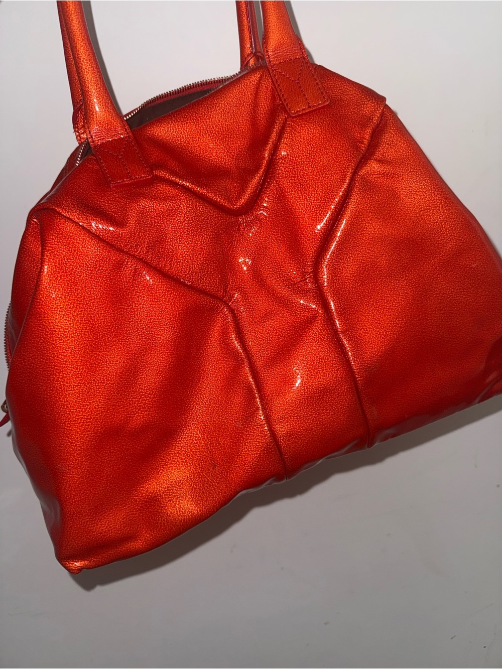 YSL Y Shiny Orange Boston Tote Bag - Women